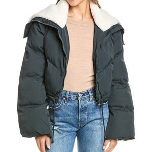 Blank NYC Black Puffer Jacket with Cream Collar